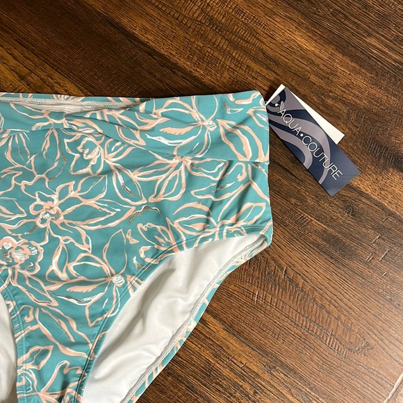 Aqua Couture Ladies Floral Prints Blue High Waisted Bikini Swim Bottom Size L - Picture 5 of 12